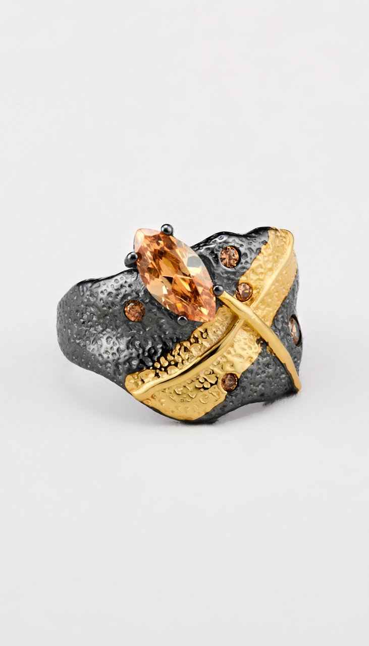 Black Rivulet Stone Caress Ring