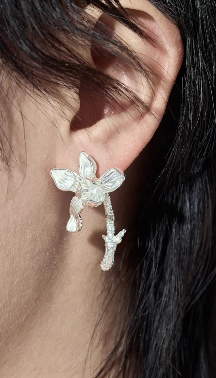 White Magnolia Bloom Single Stud